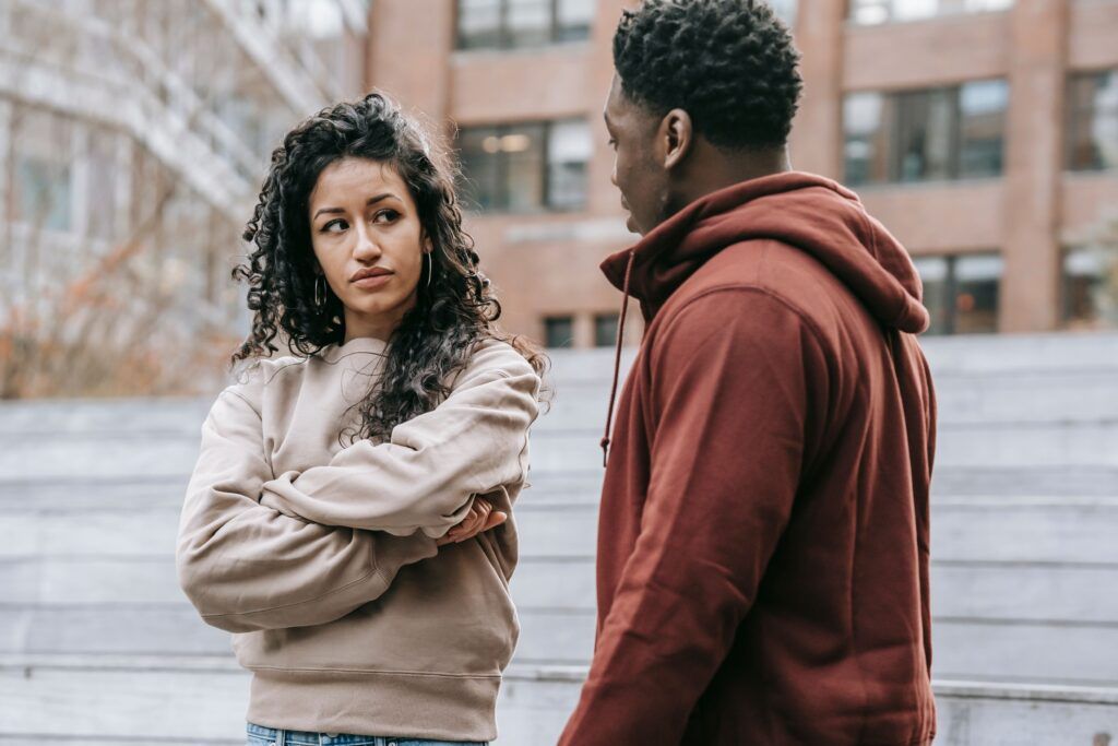 Couple experiencing relationship tension, illustrating how trauma and relationships can affect safety, trust, and connection.